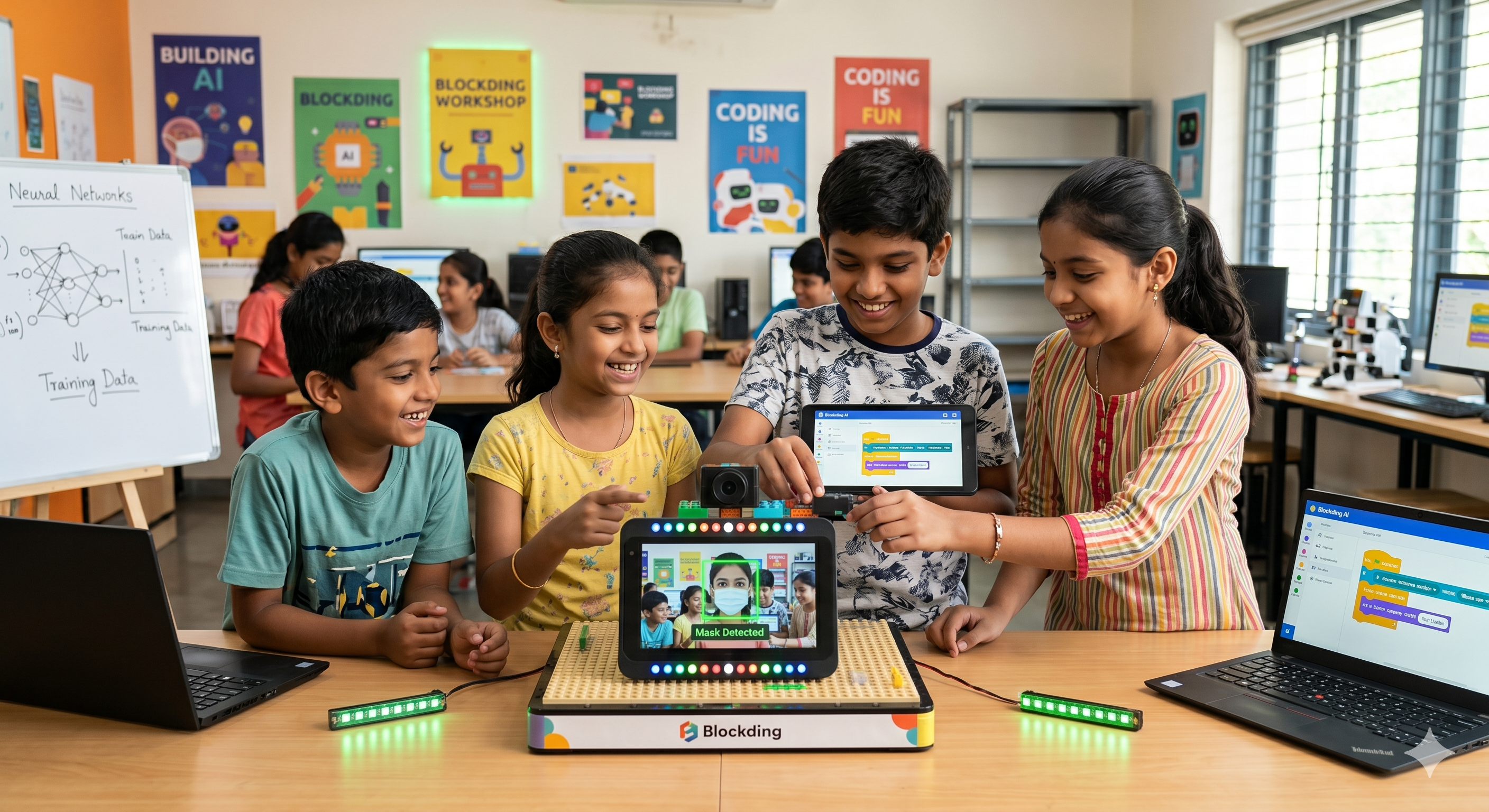 Kids learning AI and machine learning through playful blocks and gestures